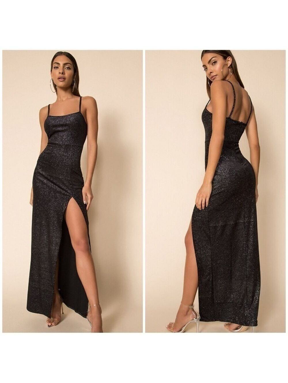 Superdown Kaitlyn Velvet Glitter Maxi Dress in Black
